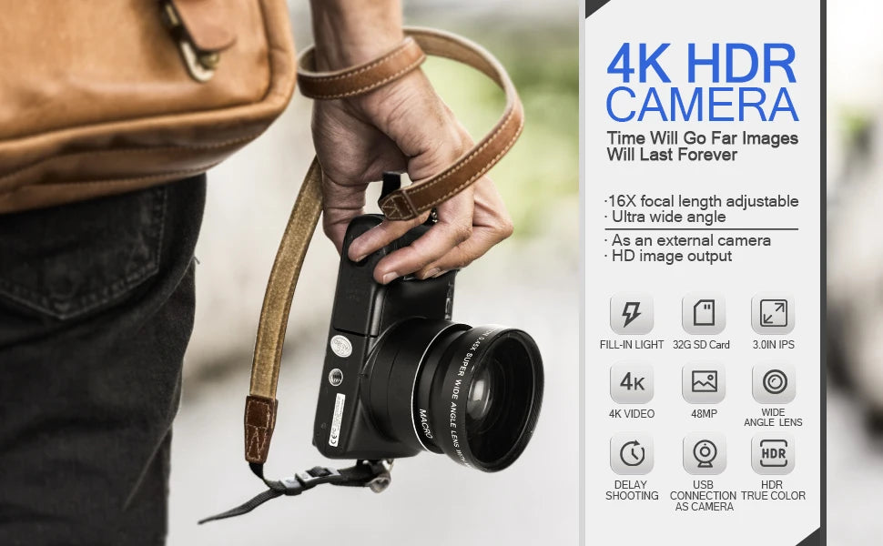 NBD 4K Digital Camera Ultra 48MP Camera Vlogging Camera with Wide Angle Lens 16X Digital Zoom 3.0 Inch Screen Camera.