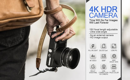 NBD 4K Digital Camera Ultra 48MP Camera Vlogging Camera with Wide Angle Lens 16X Digital Zoom 3.0 Inch Screen Camera.