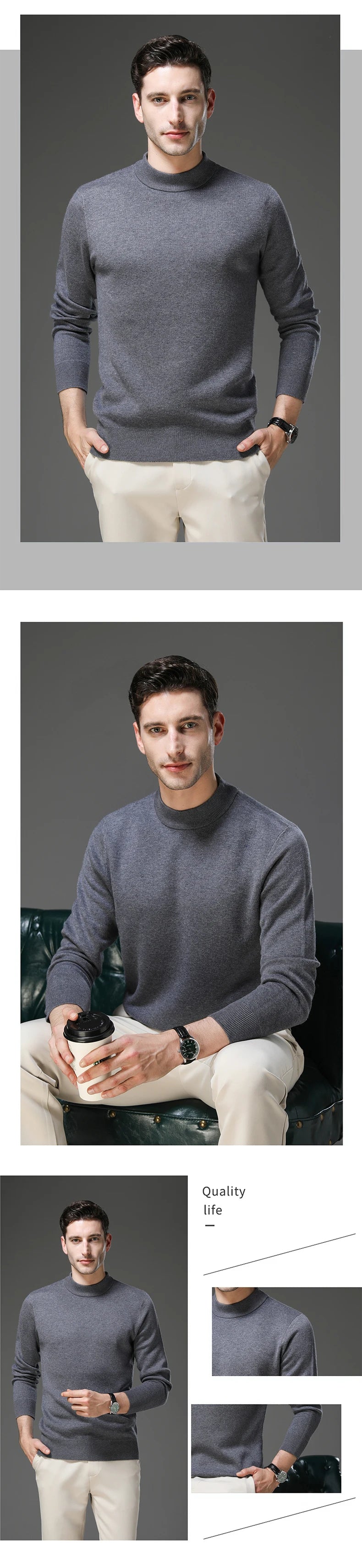 High End Wool Anti-pilling Blended Fashion Brand Half Turtleneck Knit Pullover Casual Sweater Mens Jumper Designer Clothing.