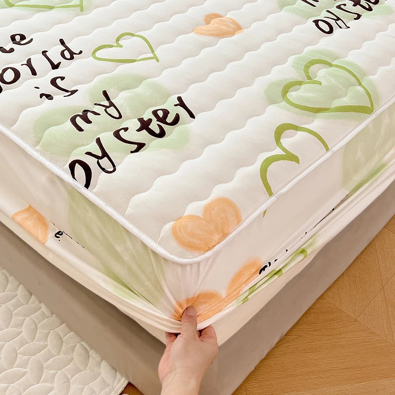 Quilted Mattress Cover For Kids Single/Double Size Rabbit Printing cubre colchón 200X220cm Anti-Mite 매트리스커버 Queen/King Size 매트리스