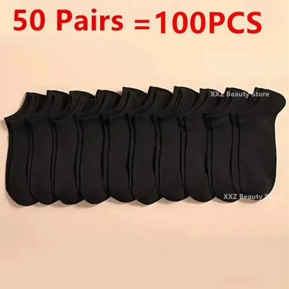 50/100 Pairs Solid Color Breathable ﻿Sock Women Men Boat Socks Invisible Low Cut Non-slip Summer No-show Ankle Socks Wholesale.