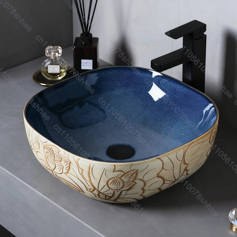 Retro Keramik Badezimmer Waschbecken Arbeitsplatte Waschbecken Künstlerische Eitelkeit Schüssel für Zuhause Keramik Gefäß Waschbecken Theke Waschschüssel Vintage