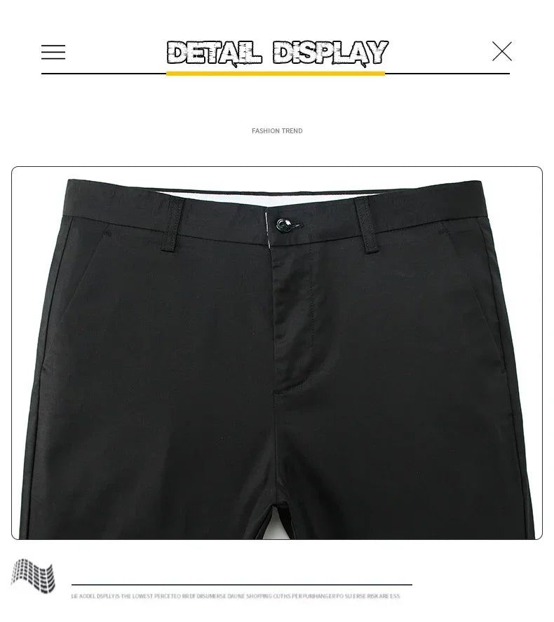 Thin Men Bamboo Summer Pants Casual High Quality Business Classic Fashion Stretch Slim Formal Straight Trousers Black Gray Khaki