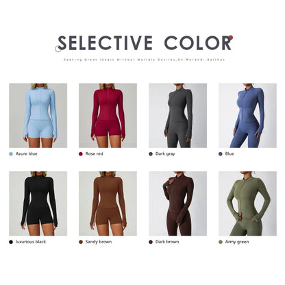 Hearuisavy 2Pcs Long-Sleeved Set Women Casual Outdoor Running Jackest Suit Yoga Clothing Quick Drying Push Up Fitness Sportswear.