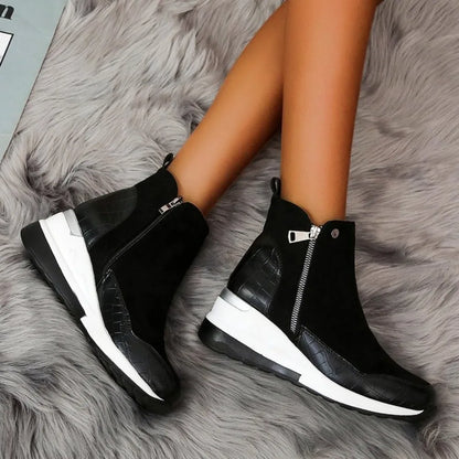 New Women Winter Boots Chunky Sneakers Ankle Boots Woman Zipper Buckle Thick Sole Platform High Top Female Booties.
