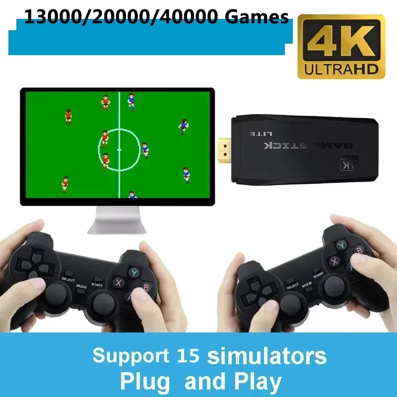 M8 4K TV Game Stick Video Game Console Built-in 40000 Games Wireless Gamepads Controller TV Retro Handheld Game Player for PS1.