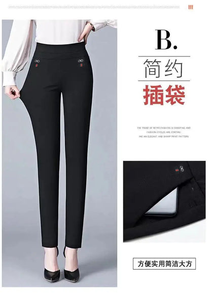 Büro Dame Feste Big Size 6XL Alle-spiel Bleistift Hosen Frühling Herbst Mode Frauen Elastische Hohe Taille Taschen Gerade hosen