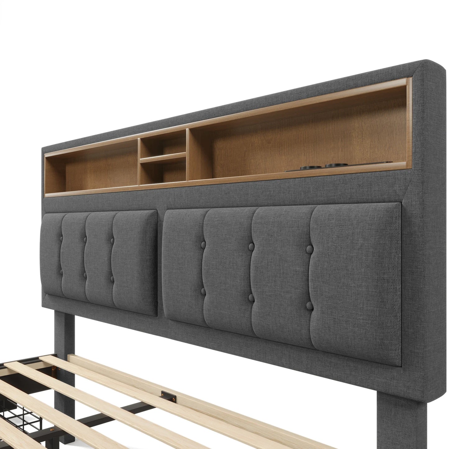 VSOGA 160 x 200 cm großes Doppelbett mit 4 Schubladen und USB-C-Buchse, höhenverstellbarem Kopfteil, Lattenrost aus Holz (mit Matratze)