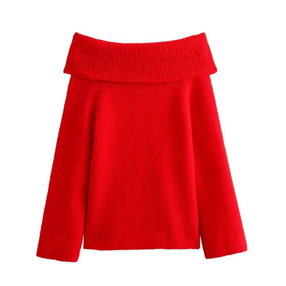 TRAFZA Frauen Fashion Solid Off Schulter Pullover Langarm Gestrickte Pullover Pullover Herbst Weibliche Casual Strickwaren Chic Top