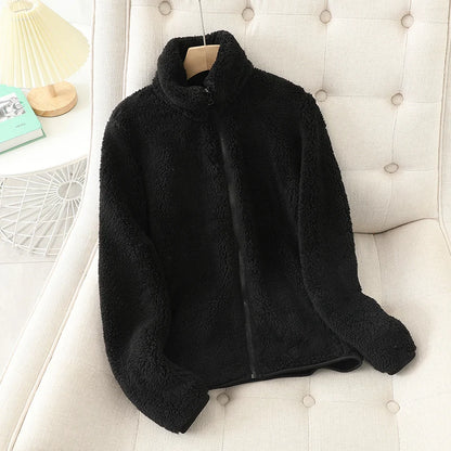 Damen-Fleecemantel, Winter, warm, verdickte Jacke, beidseitig zu tragen, doppelseitige Samt-Korallen-Fleece-Mäntel, Polar-Fleece-Jacken