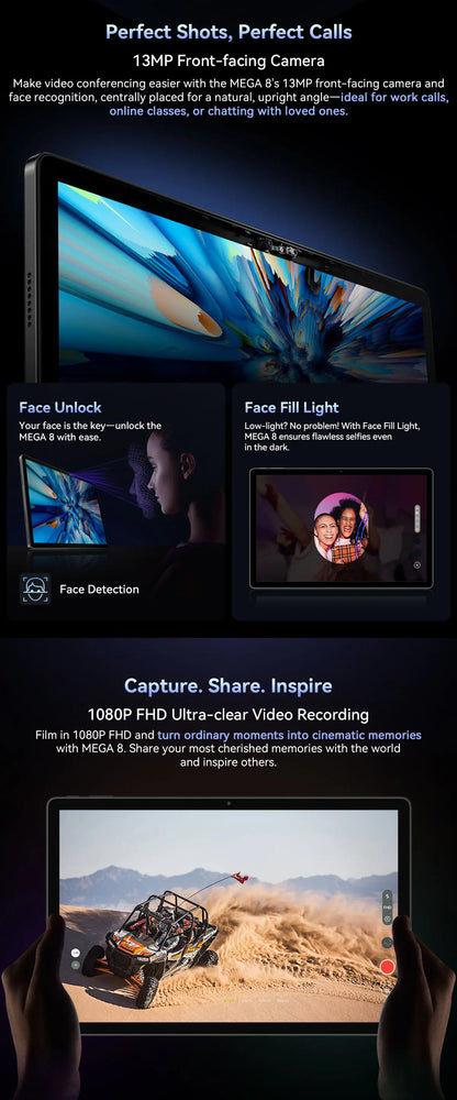 Blackview MEGA 8 Tablet 13‘’ 2K FHD Display, Octa Core T620 Android 15, 12GB RAM, 512GB ROM, 50MP + 13MP Camera, 11000 mAh