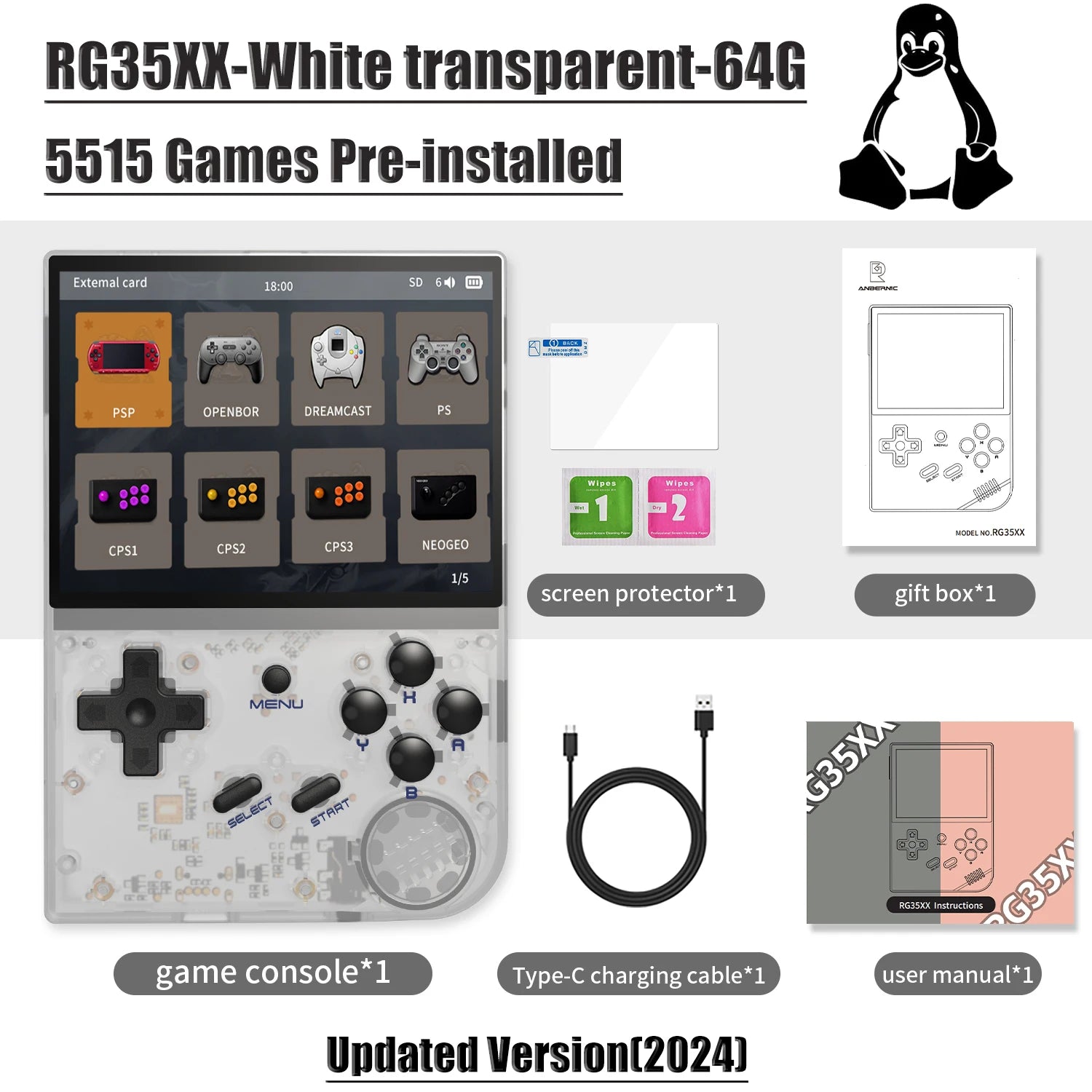ANBERNIC RG35XX New Updated 3.5-inch IPS Video Game Handheld Game Console With Linux System H700 quad-core ARM Cortex-A53 1.5GHz.