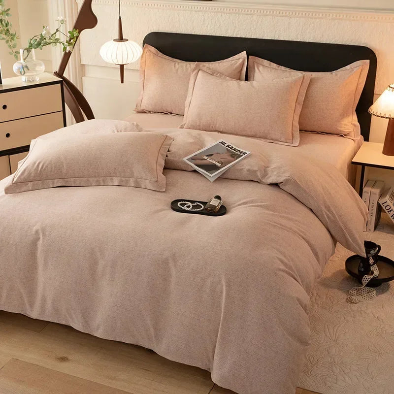 2024 new light luxury solid color thickened cotton abraded four-piece set, pure cotton warm, available in autumn and winter