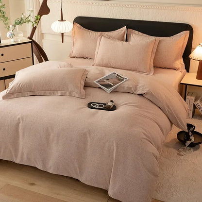 2024 new light luxury solid color thickened cotton abraded four-piece set, pure cotton warm, available in autumn and winter