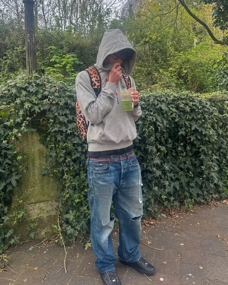 Y2K Gray Sports Hoodie Retro Smoke Print Sweater Men Women New Fashion Vintage Classic Hip Hop Streetwear Clothing Loose Jacket.