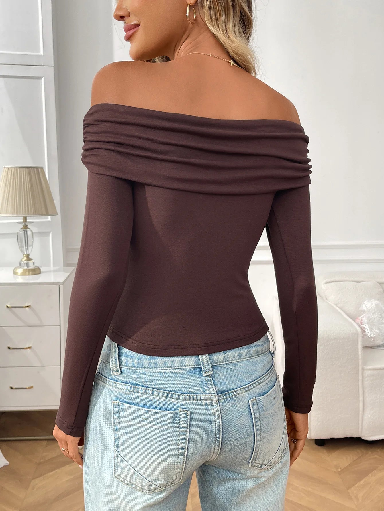 Off-The-Shoulder Women's Blouses Autumn Tops Fashion Patchwork Slim Solid Color Long-Sleeve Female's T Shirts Sexy Y2K Tops 2025.