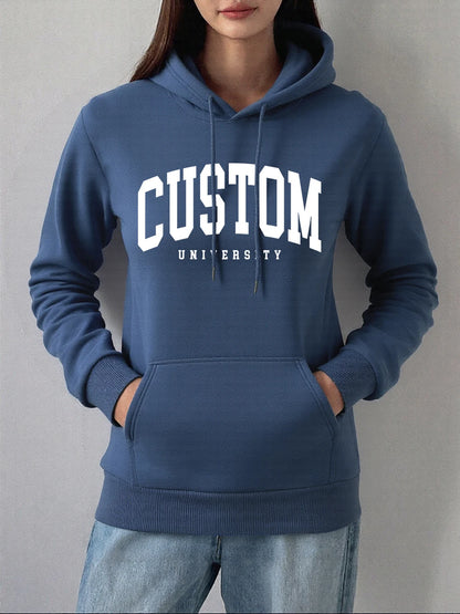 Custom University Printed Hoodies Women Basics Pocket Sweatshirts Autumn Fleece Warm Pullovers Comfortable Casual Womans Clothes.