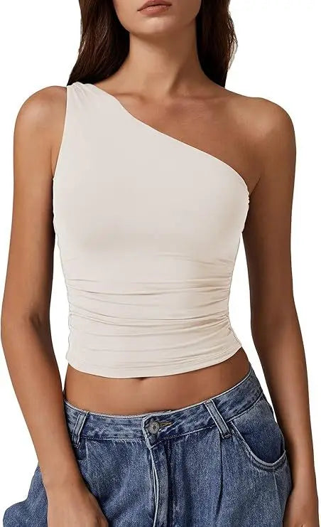 Womens One Shoulder Shirts Going Out Crop Tops Basic Sexy Slim Fit Y2K Tank Top Summer Fashion 2025.
