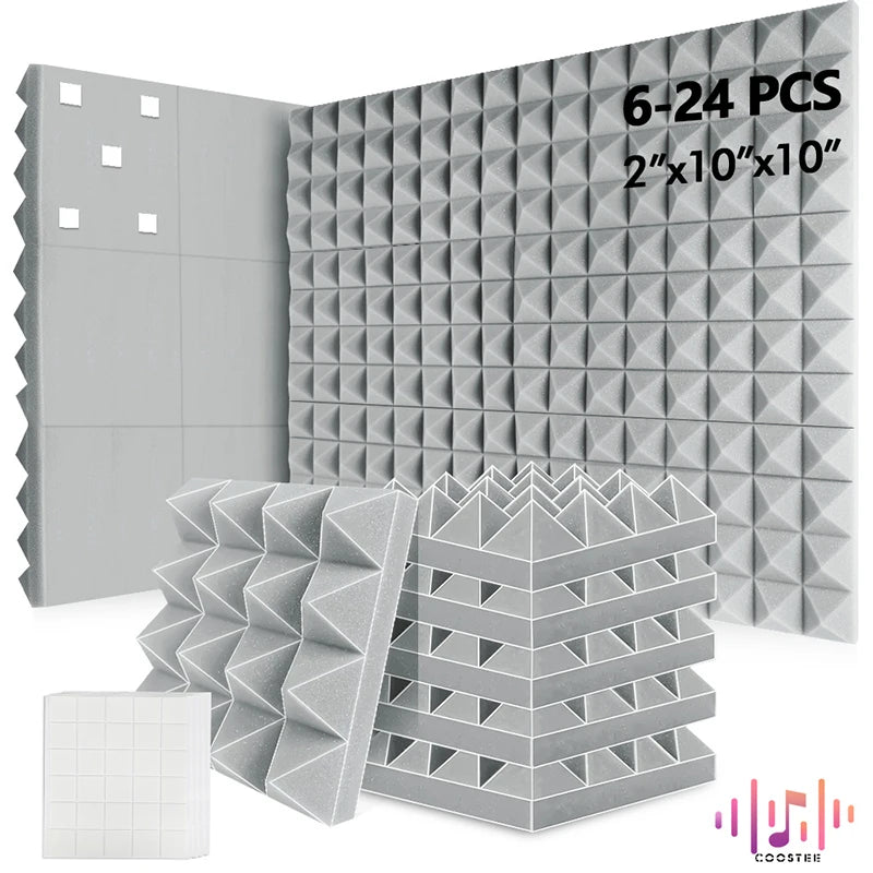 Sound Absorbing Wall Panel 6/12/24Pcs Acoustic Foam Self Adhesives Decor Studio Echo Canceling Treatment For Game Room Cinema