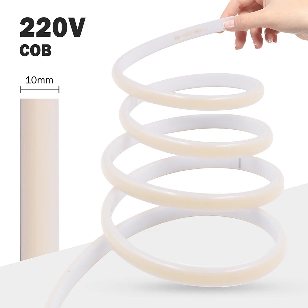 220V Dimmable COB LED Neon Strip Light Dimmer Switch Plug Kit Waterproof 288 LED Flex Tube Lamp Hight Bright Warm/Natural White.