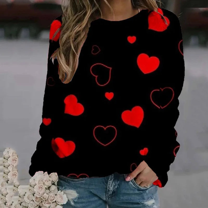 Love Heart Sweatshirts 3D Print Hoodie Women Fashion Streetwear Oversized O-Neck Hoodies Harajuku Woman Pullovers Woman Clothing.
