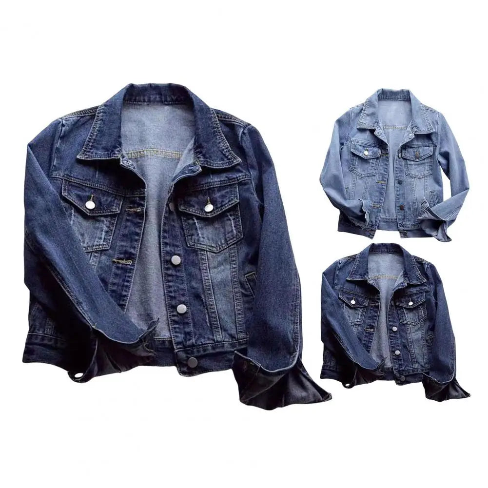 Frauen Denim Jacke einreiher Brust Klappe Tasche Jacke Langarm Dünne Kurze Mantel Retro Damen Denim Jacken Oberbekleidung