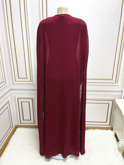 Elegant Muslim Abaya for Women Dress 2 Piece Set Chiffon Cloak Caftan Indian Party Dresses Sequins Kinono Robe Vestidos Abayas