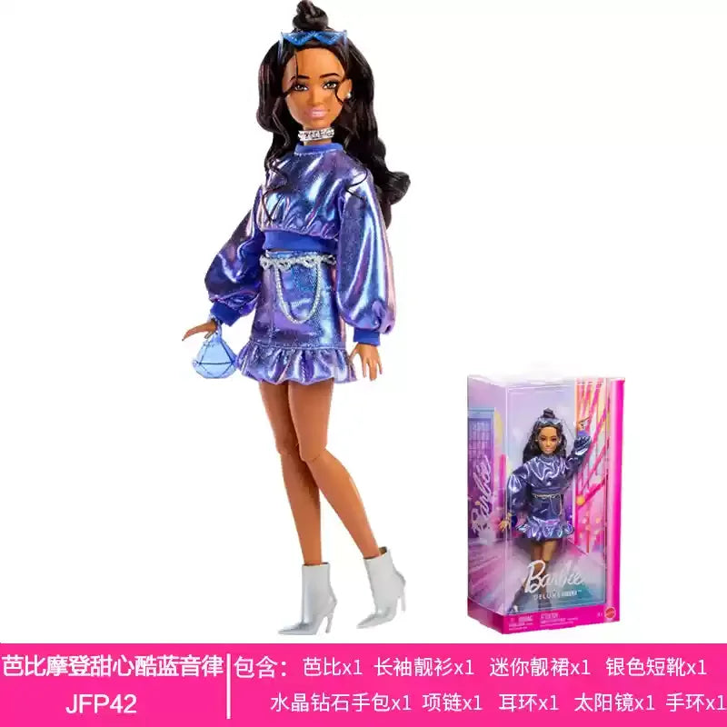 Genuine Barbie Deluxe Style Dolls Pink Dress Outfit Blond Hair Knot Bow Accessories Mesh Tights Toys For Girls Sweet Gift