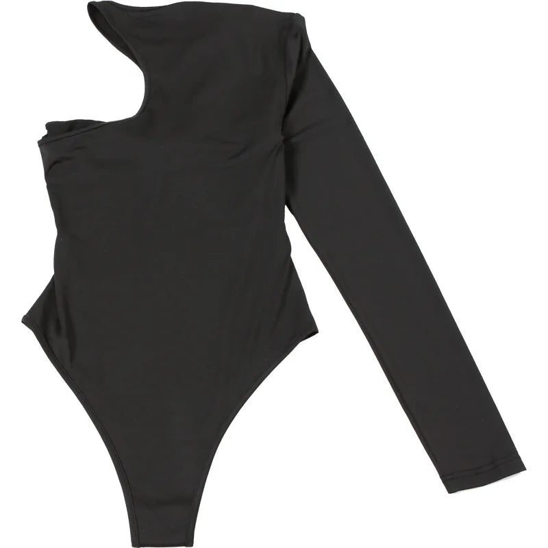 Autumn 2025 Long Sleeve Pullover New Fashion Sexy Spice Girls Crew Neck Single Rotator Sleeve Pleated Slim Bodysuit Women