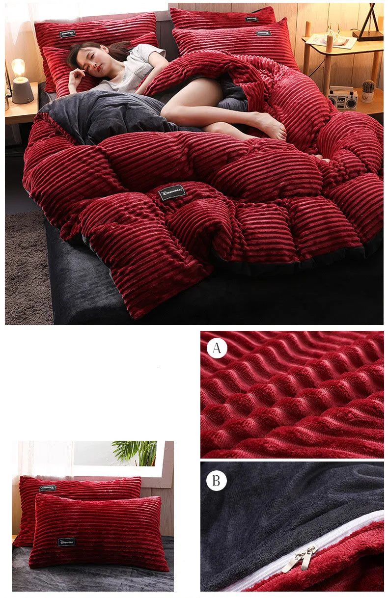 Winter Warm 3pcs Bedding sets Double bed Quilt Cover Thick double-sided velvet king Twin queen size duvet cover with pillowscase.