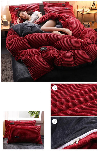 Winter Warm 3pcs Bedding sets Double bed Quilt Cover Thick double-sided velvet king Twin queen size duvet cover with pillowscase.