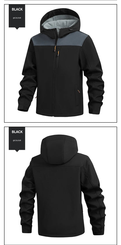 Jacket Coat Winter Soft Case Male Outdoor Sports Hooded Coat Multi-pocket Inside Fleece Casual Waterproof Windproof Sport Jacket.