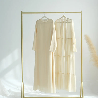 Chiffon Sheer Open Abaya Set Hijabi Muslim Women Party Ramadan Islamic Clothing  Dubai Turkey Kaftan Crepe Kimono Open Abayas