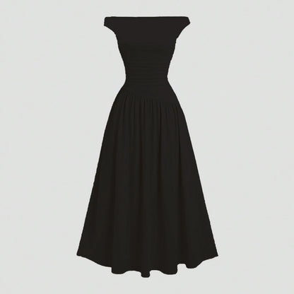 Mia Muse Kleider Sommer Französisch Einfarbig Asymmetrische Falten Ärmellose One-Shoulder Drapierte Midi Basics Kleider Für Frauen