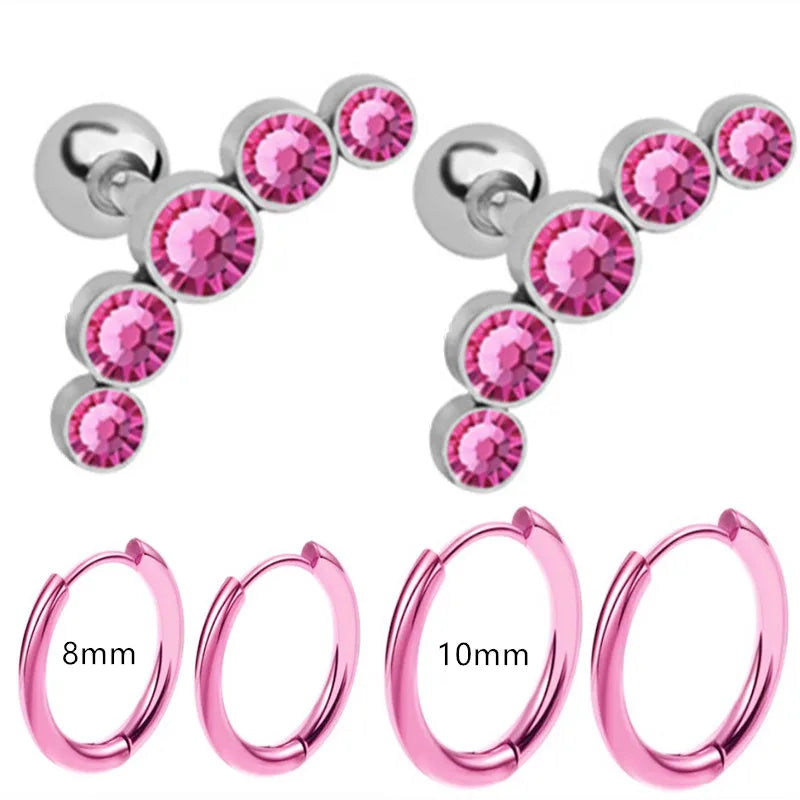 Cyrstal Tragus Stud Earrings Set Cluster Helix Piercing Stud Bulk Cartilage Huggie Earring Hoops Ear Lobe Hoops Circle Jewelry