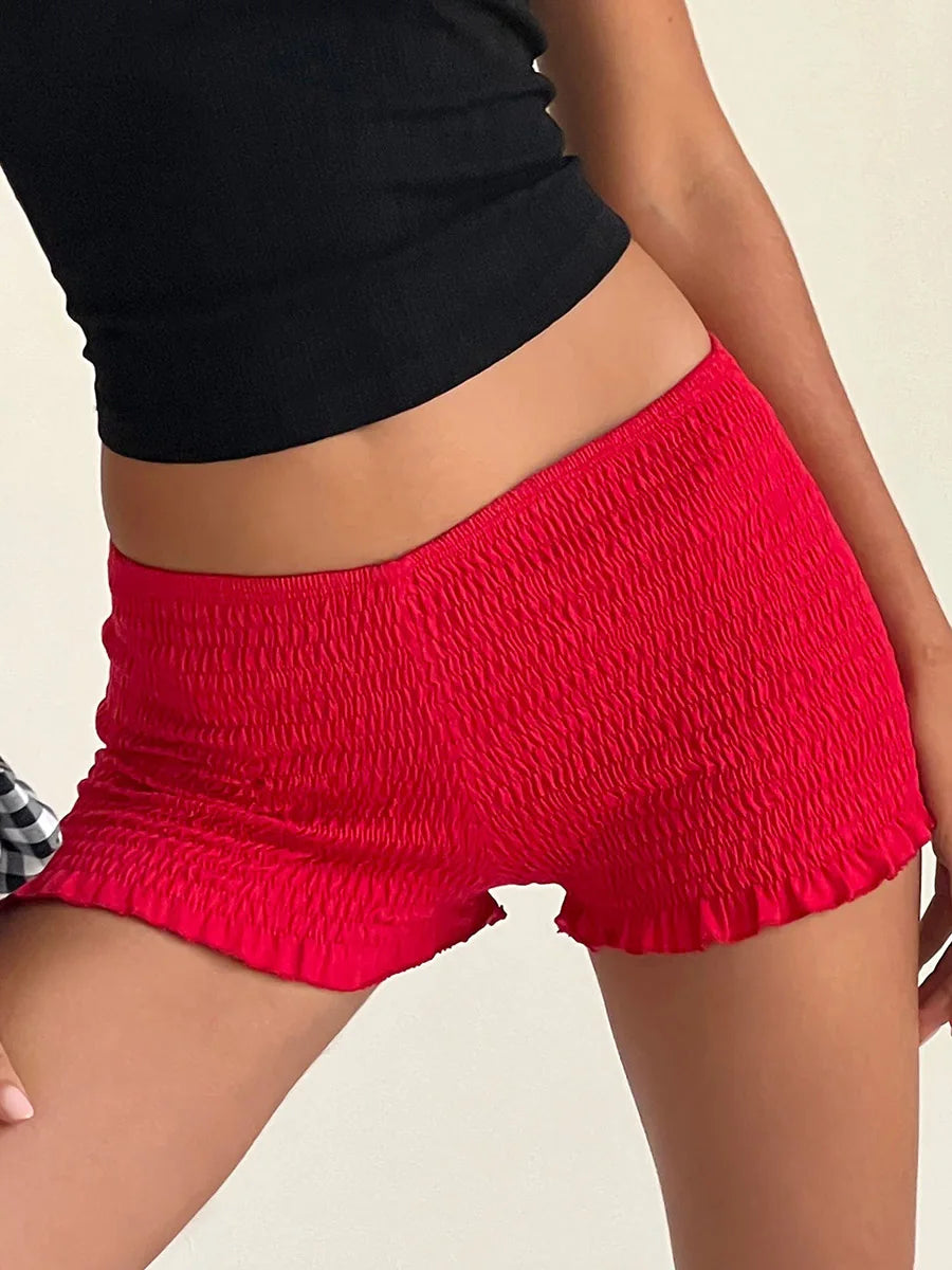 hirigin Women Casual Lounge Shorts Sexy Low Waist Smocked Micro Shorts Shirred Mini Shorts Summer Y2k Pajama Shorts.