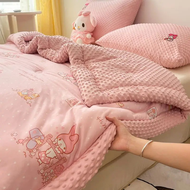 New Disney Anime Mickey Minnie Strawberry Bear Kawaii Hello Kitty Winter Thickened Single both bed Plush Soft Quilt Cute Cartoon.