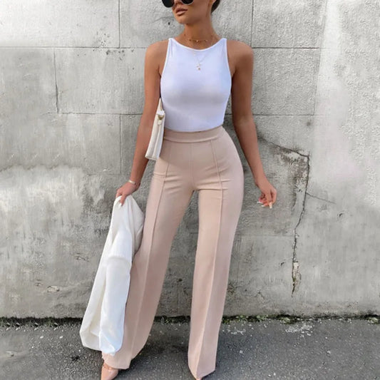 Damen Slim Bell-Bottoms Hose Trendy Frühling Herbst Hose Bürodame Einfarbige Schlaghose