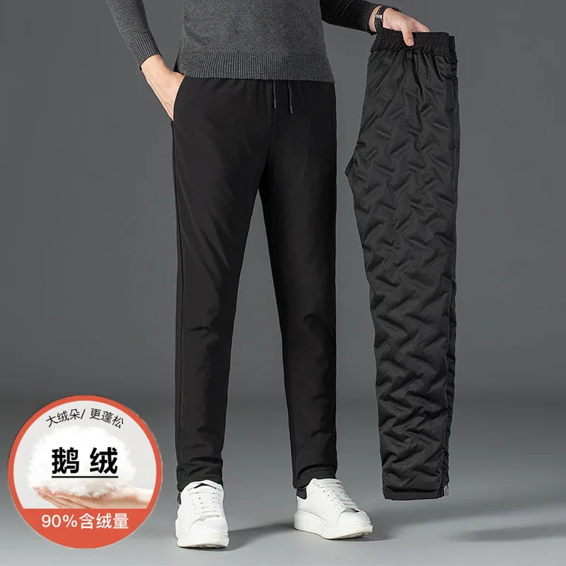 Men's Winter Down Pants 90% Goose Down Warm Fleece Lined Casual Trousers Elastic Waist  Pantalones Hombre Calça Casual PT-587.