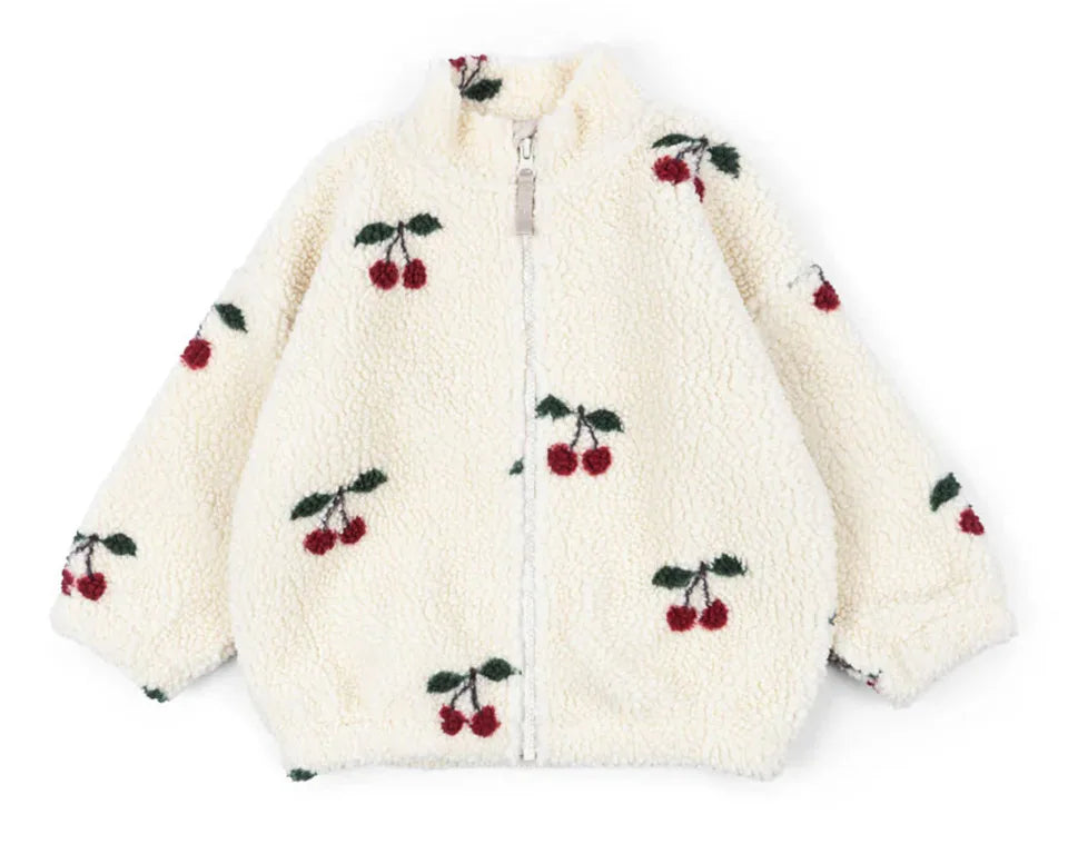 Konges Slojd AW Baby Girls Sweatshirts + Pants 2 Pcs Sets Lambswool Cherry Jackets Kids Clothes Girls Print Dresses Coats 1-9Yrs