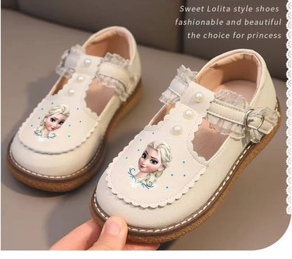 Disney Children's Girls' Leather Casual Shoes Spring Frozen Princess Girls' Soft Sole Non-slip Shoes Baby Shoes Lolita Girls.