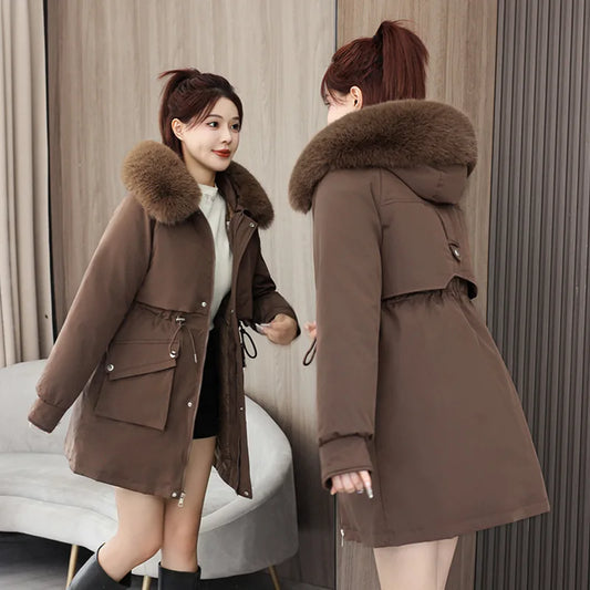 Winter dame Winter Stepp Mantel Abnehmbare Futter Pelz Kragen Gürtel Parka Jacke Für Frauen Verdickt Thermische frauen Mantel