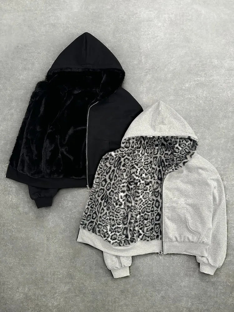 Europe, America, autumn and winter, the new hoodie with leopard print on both sides is fashionable and personalized..