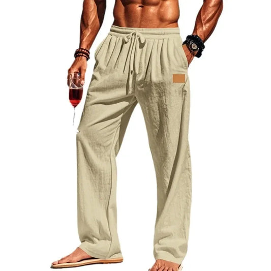 Frühling Sommer Dünne männer Casual Leinen Hosen Strand Stil Kordelzug Gerade Bein Lange Hosen Hochwertige Bequeme Passform