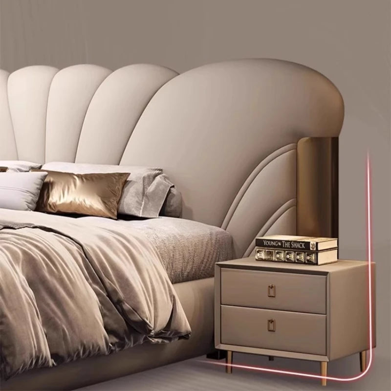 Luxuriöses Hauptschlafzimmer, Doppelbett, King-Size-Bett, weiche Tasche, Rückenlehne, 150 x 200 cm, Hochzeitsbett, Untergestell in voller Größe, beleuchtet 2ingan-Möbel