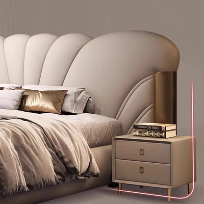 Luxuriöses Hauptschlafzimmer, Doppelbett, King-Size-Bett, weiche Tasche, Rückenlehne, 150 x 200 cm, Hochzeitsbett, Untergestell in voller Größe, beleuchtet 2ingan-Möbel