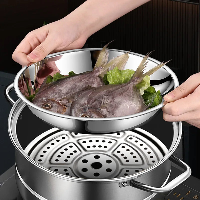 Thick Round 316 Stainless Steel Dinner Plate Food Grade Trays Salad Fruit Meal Pan Kitchen Steak Seafood Flat Cooking Bowls.