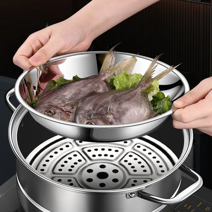 Thick Round 316 Stainless Steel Dinner Plate Food Grade Trays Salad Fruit Meal Pan Kitchen Steak Seafood Flat Cooking Bowls.