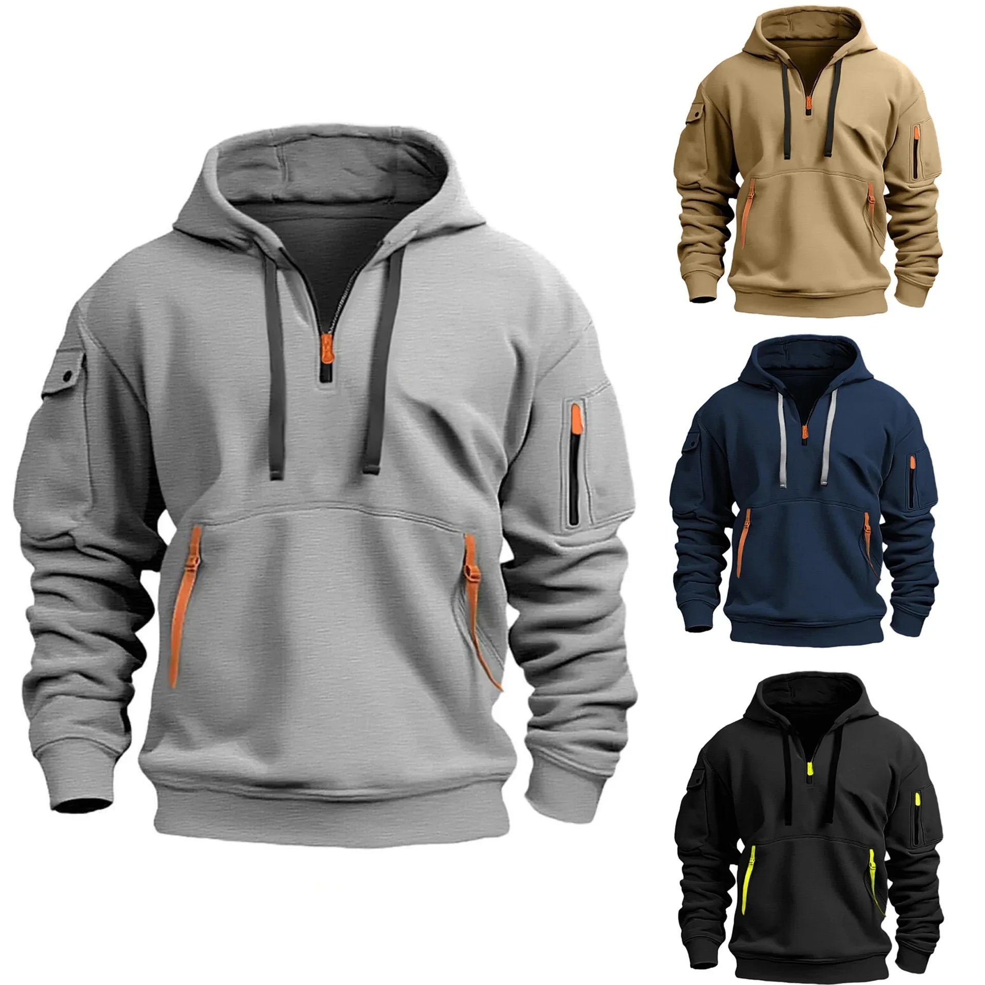 Männer Halb Zipper Mit Kapuze Hoodies Neue Einfarbig Langarm Sweatshirts Herbst Lose Sport Warme Sweats Mode Lässig Pullover.