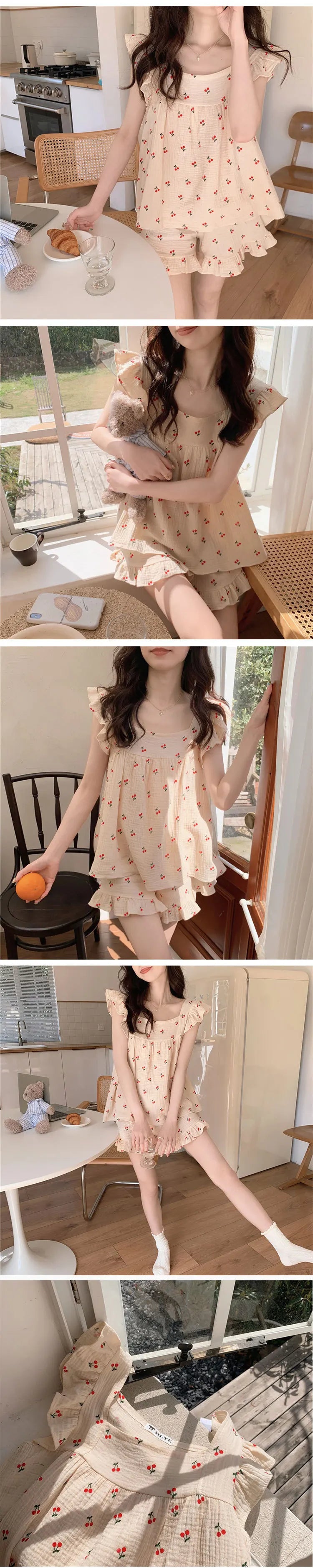 Sommer-Pyjama-Loungewear-Set für Damen, Sommer-Pyjama-Set mit Hosenträgern, Studentenweste, Shorts, Schaumstoff, Insy-Stil, zweiteiliges Loungewear-Set.